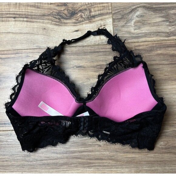 PINK Victoria's Secret Black Lace Bralette Lightly Lined Halter Size Small Women - Picture 2 of 8